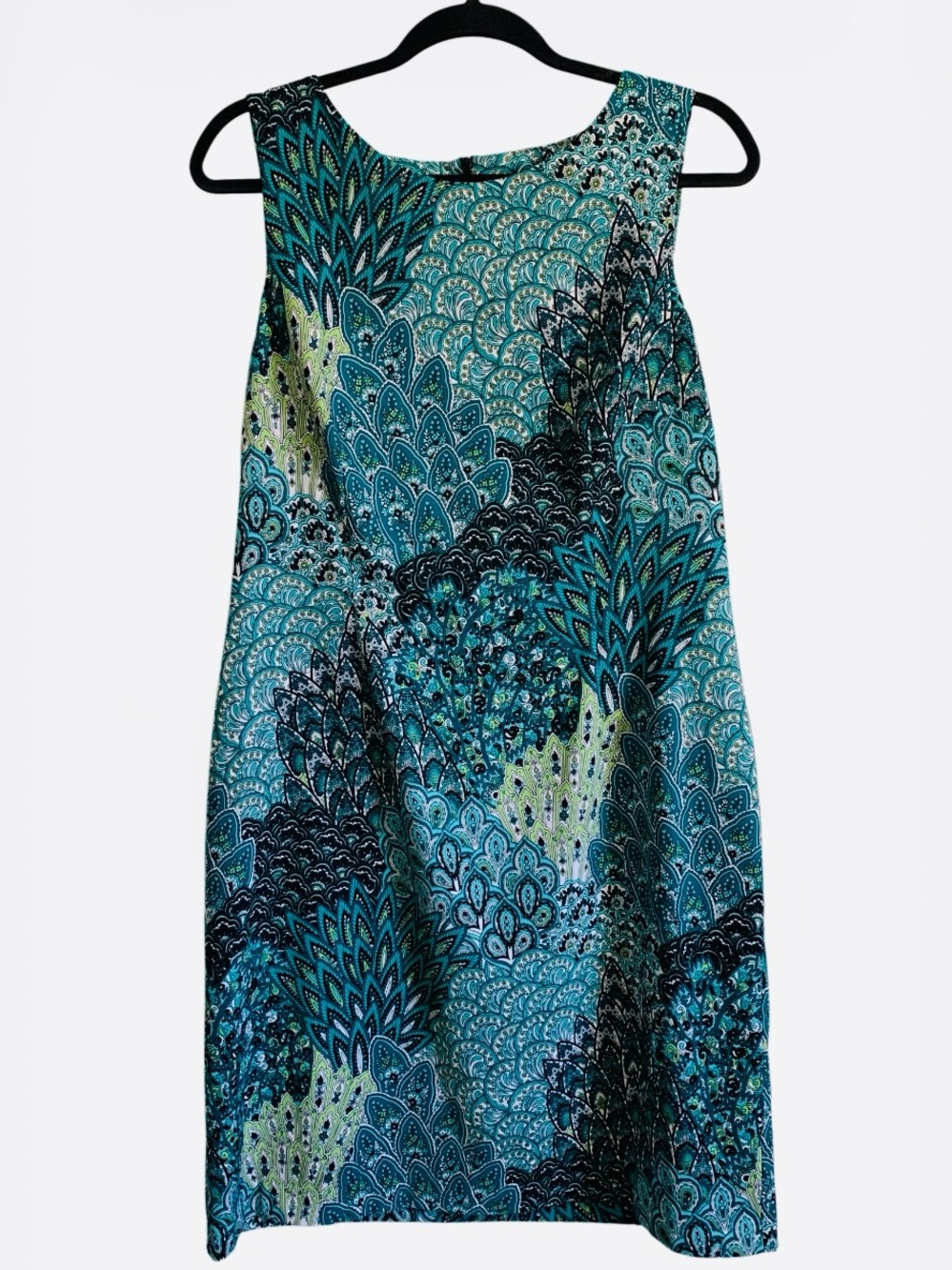 Connected Apparel Peacock Style Print Sleeveless Dress
